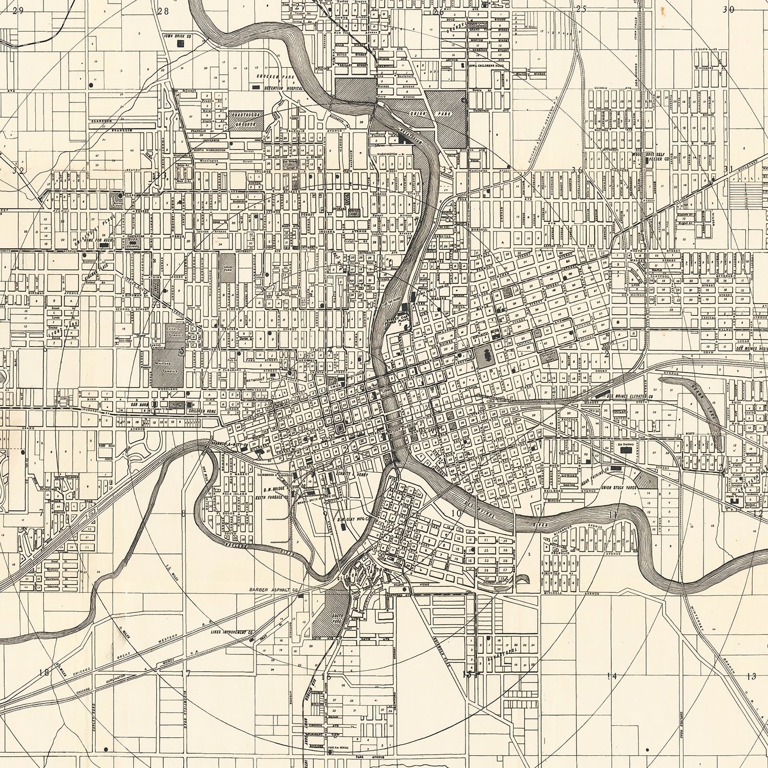 Vintage Map of Des Moines, Iowa 1906