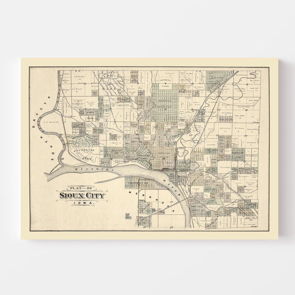 Vintage Map of Sioux City, Iowa 1893