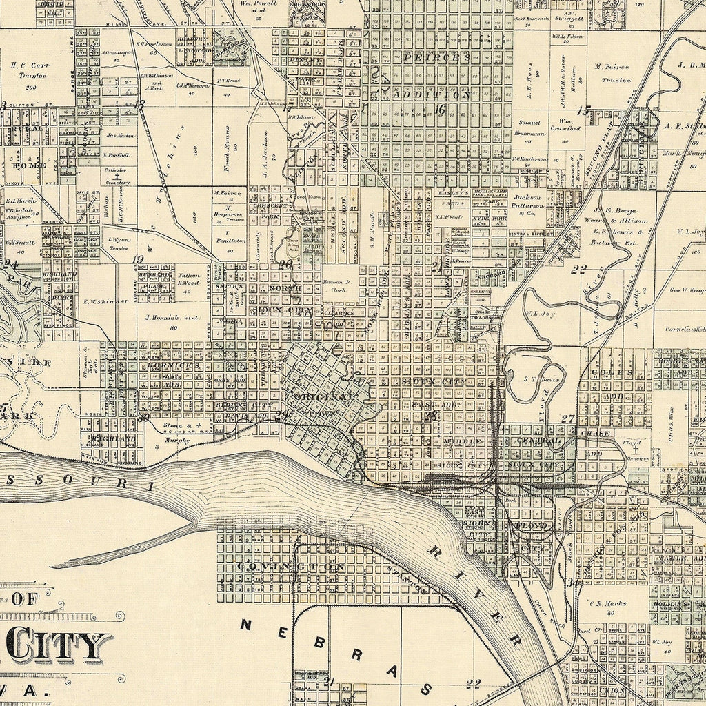 Vintage Map of Sioux City, Iowa 1893