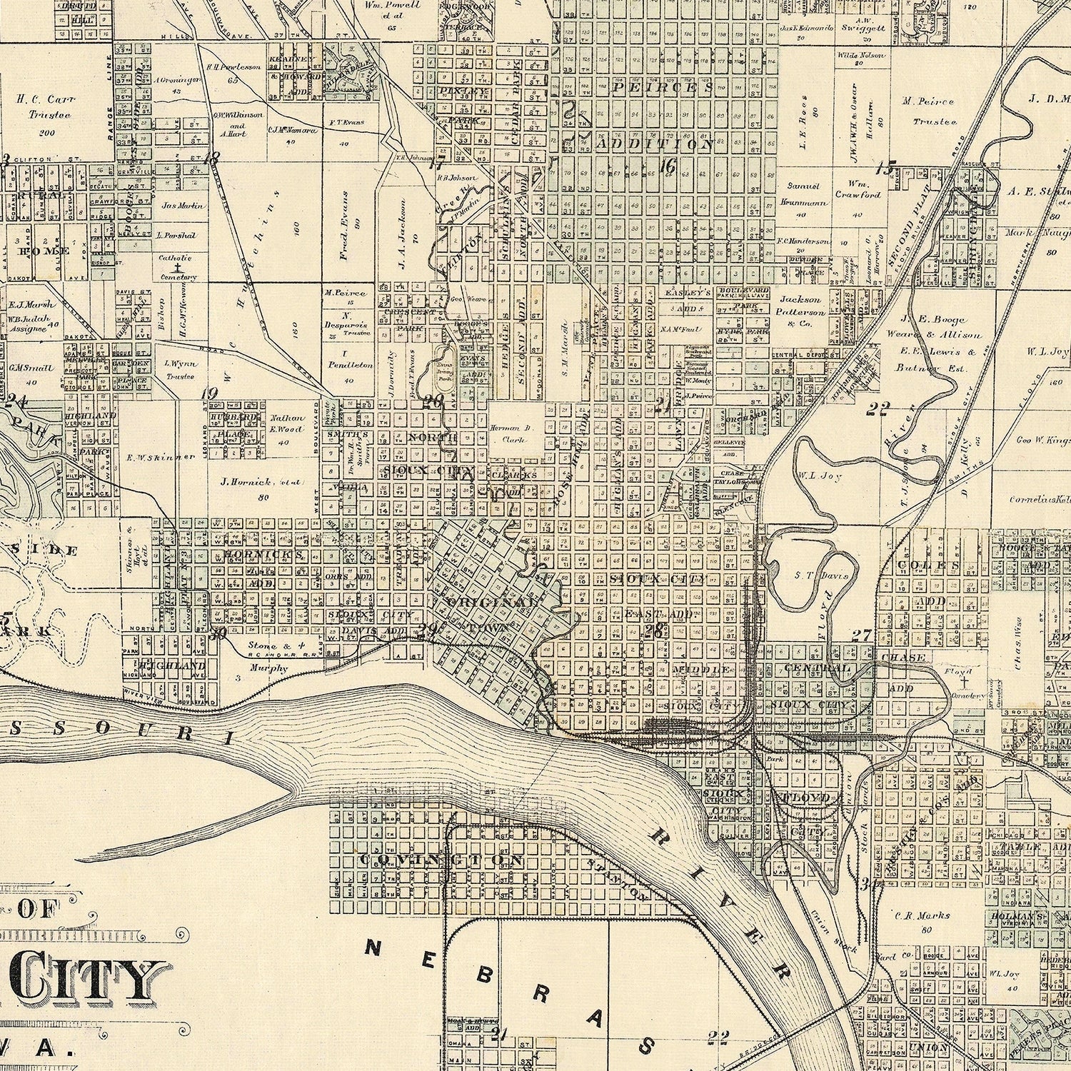 Vintage Map of Sioux City, Iowa 1893