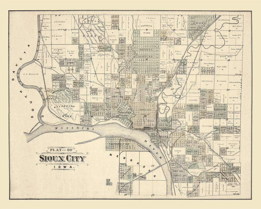 Vintage Map of Sioux City, Iowa 1893