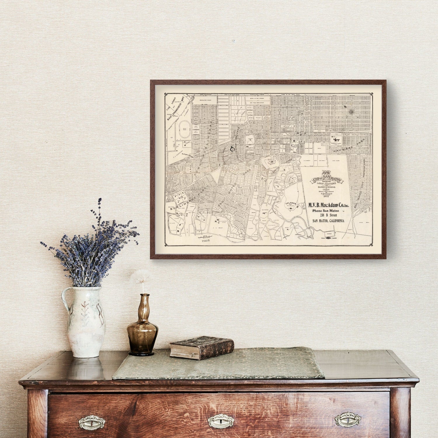 Vintage Map of San Mateo, California 1912