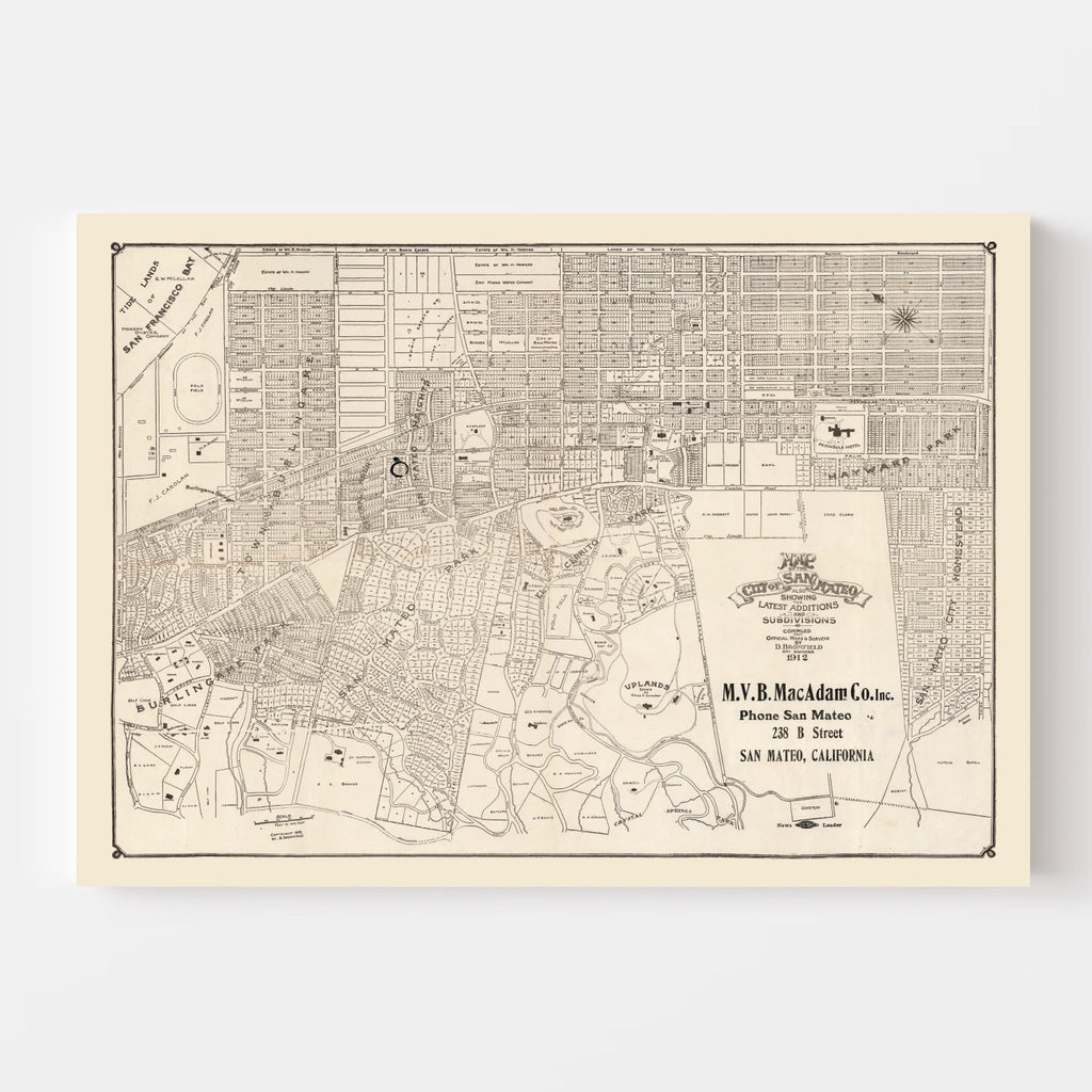 Vintage Map of San Mateo, California 1912
