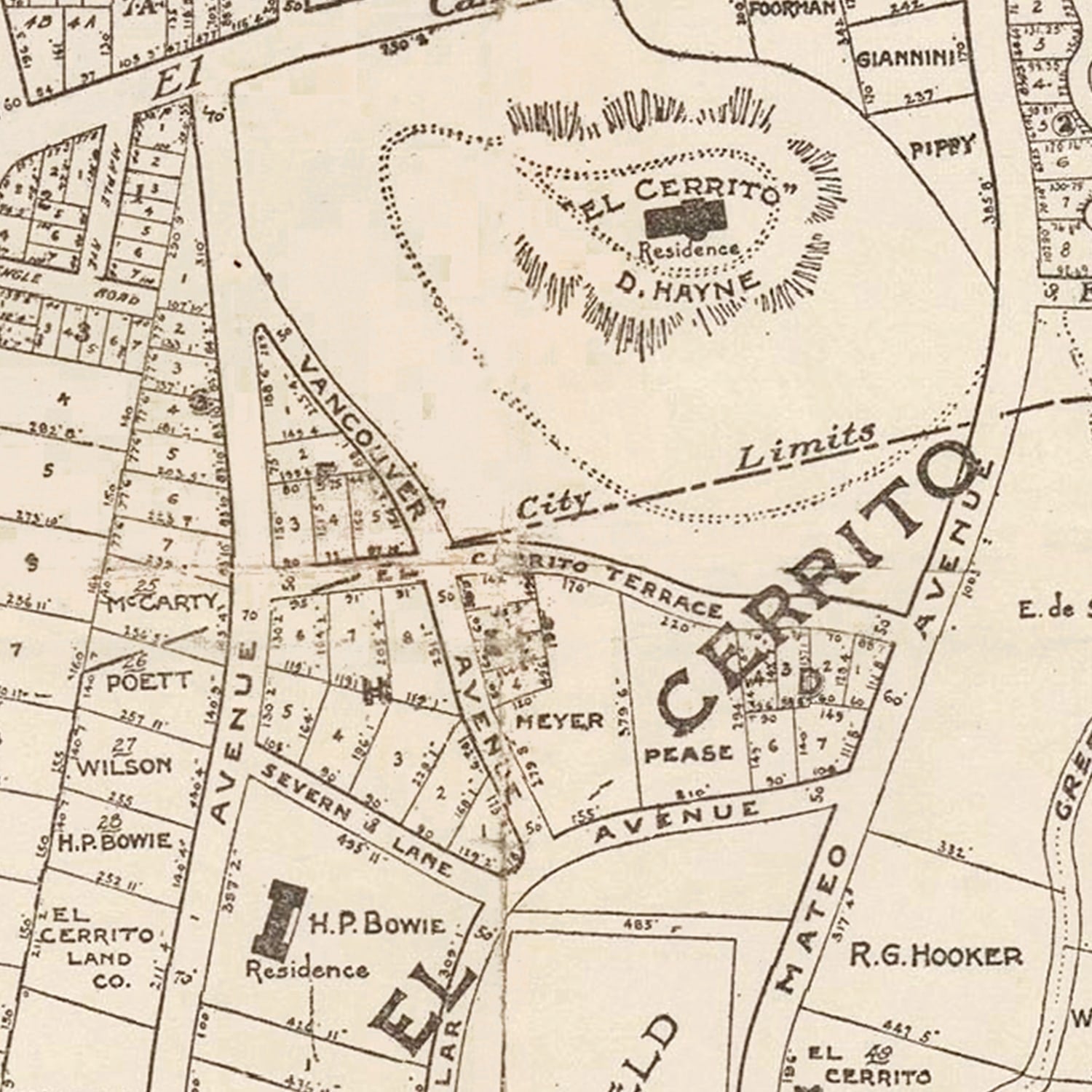 Vintage Map of San Mateo, California 1912