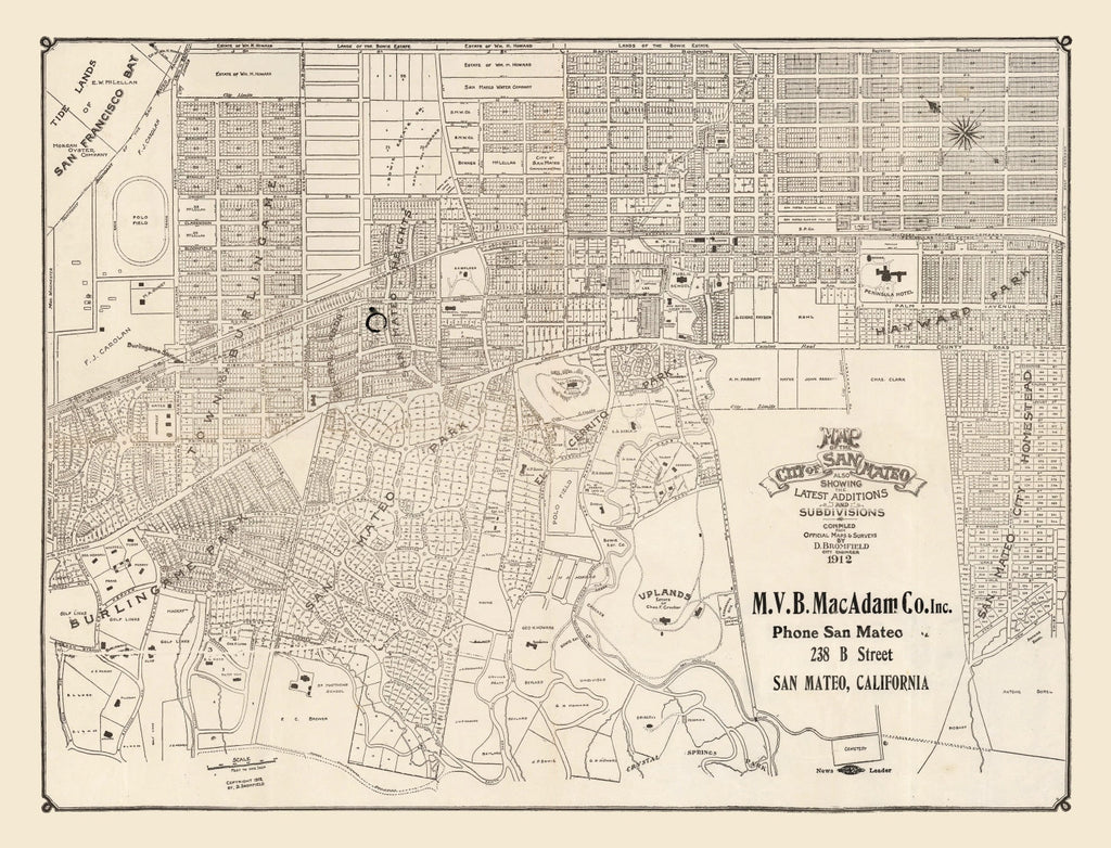 Vintage Map of San Mateo, California 1912