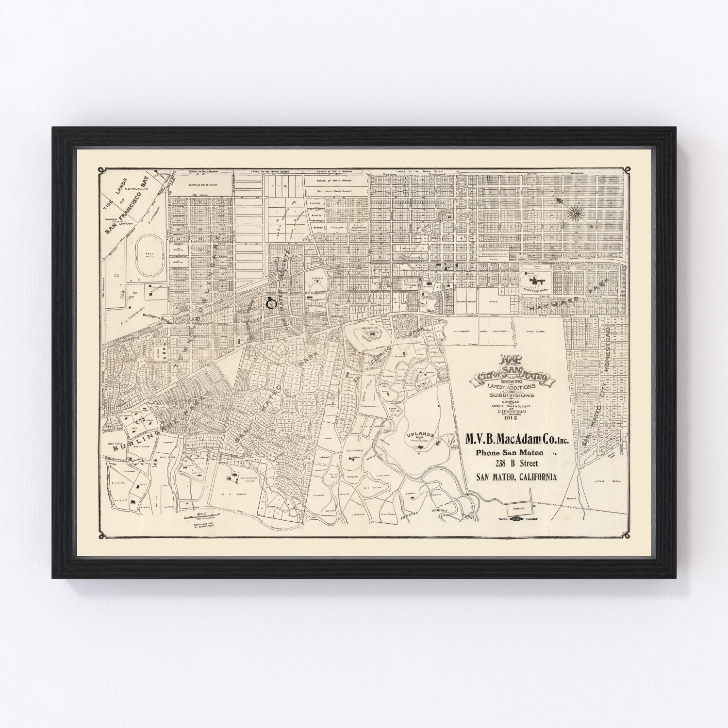 Vintage Map of San Mateo, California 1912
