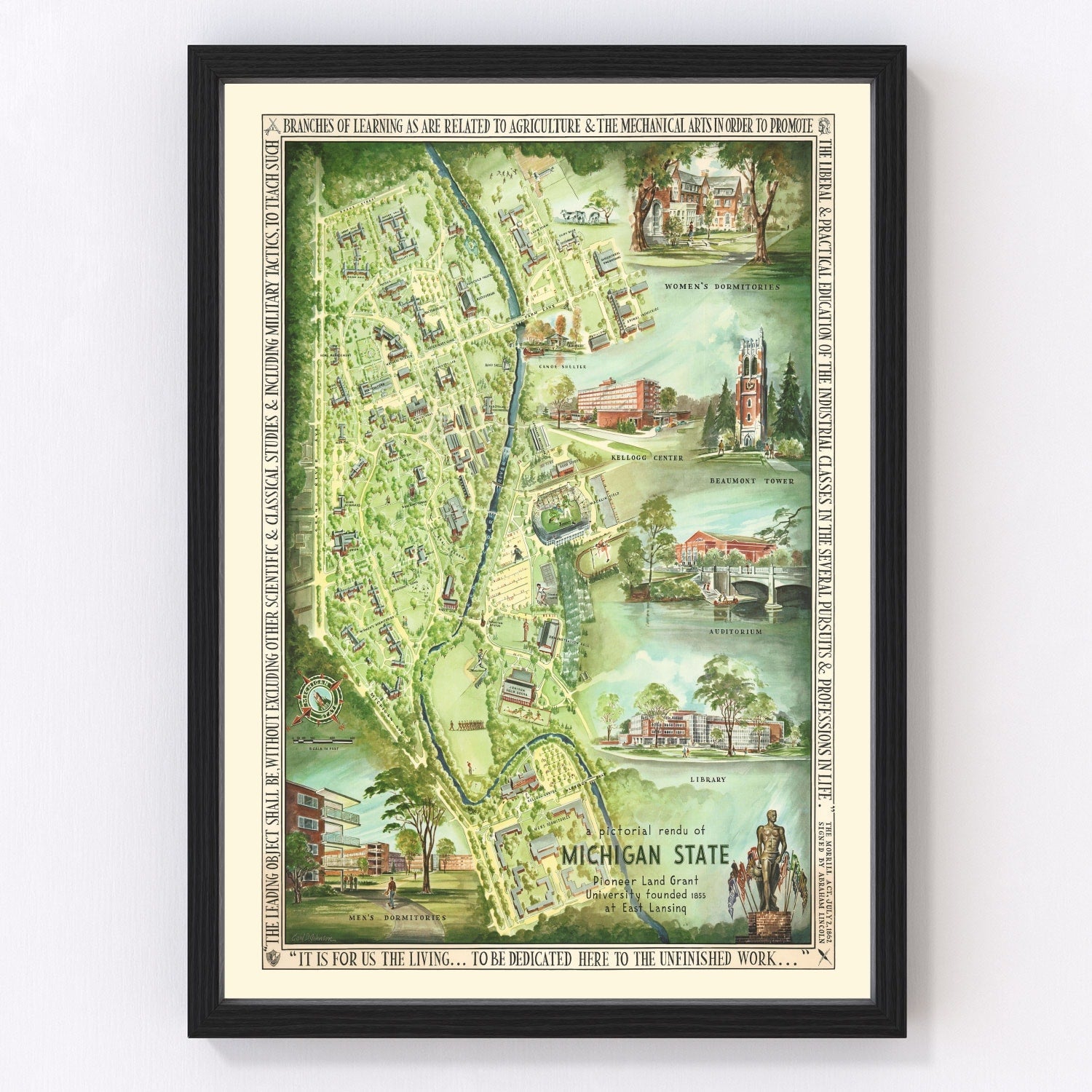 Vintage Map of Michigan State University, 1955