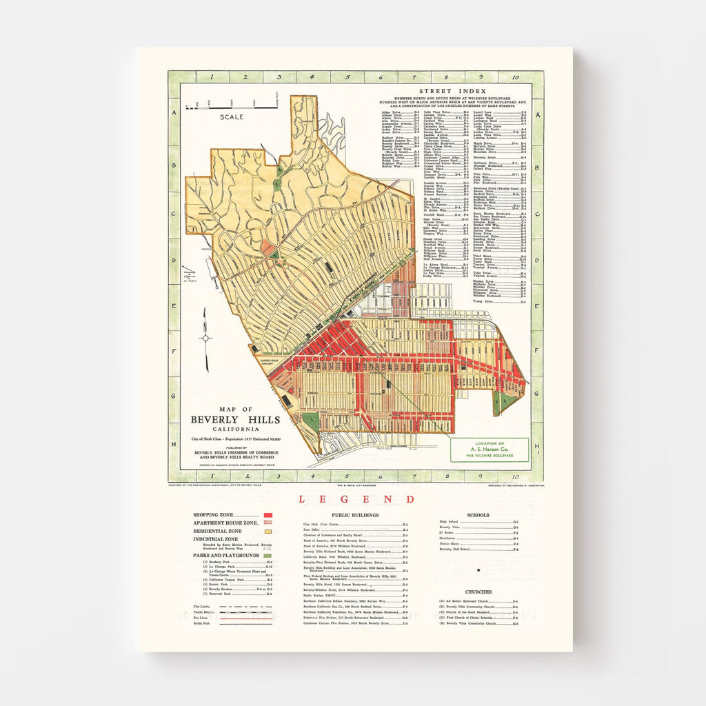 Vintage Map of Beverly Hills, California 1937