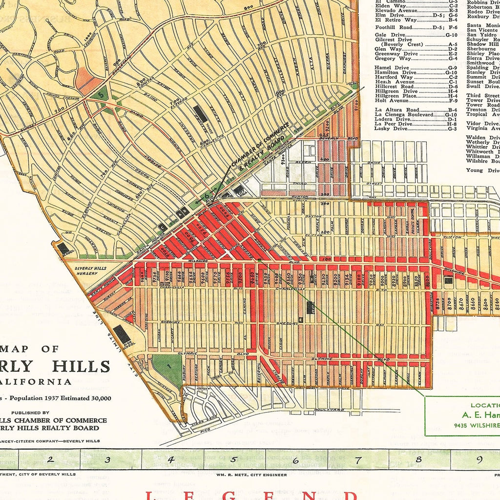 Vintage Map of Beverly Hills, California 1937