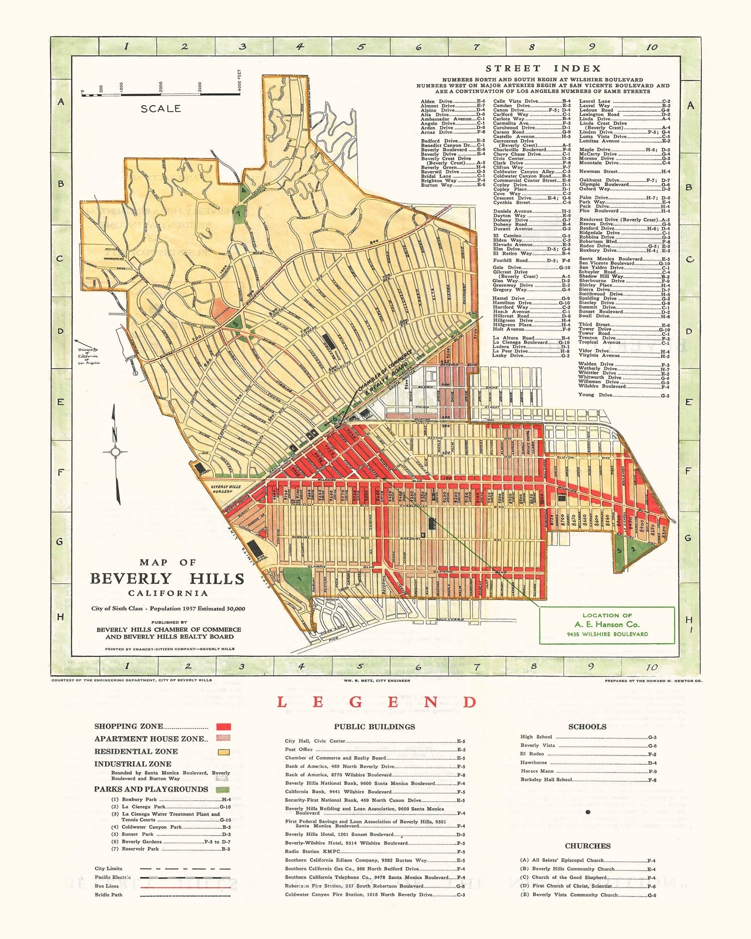 Vintage Map of Beverly Hills, California 1937