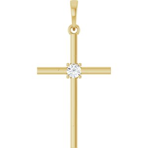 14K Yellow Gold 1/10 CT Natural Diamond Cross Pendant