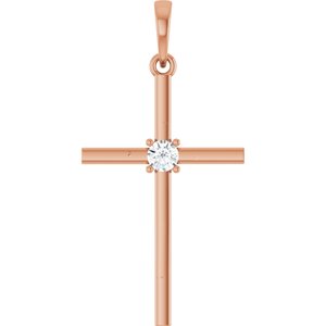 14K Rose Gold 1/10 CT Natural Diamond Cross Pendant