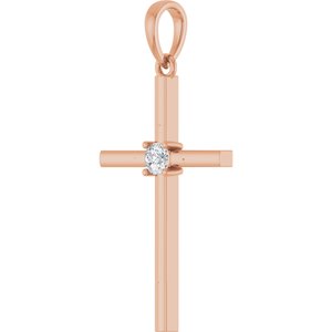 14K Rose Gold 1/10 CT Natural Diamond Cross Pendant