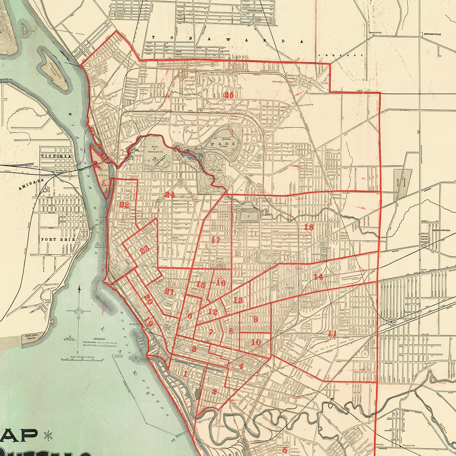 Vintage Map of Bufalo, New York 1891