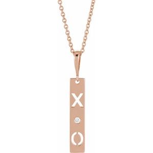 14K Rose Gold .0075 CT Natural Diamond XO Bar 16-18" Necklace