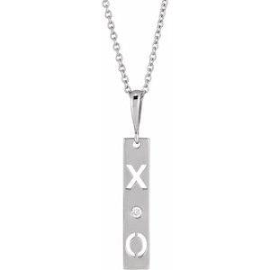 Sterling Silver .0075 CT Natural Diamond XO Bar 16-18" Necklace