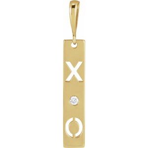 14K Yellow Gold .0075 CT Natural Diamond XO Bar Pendant