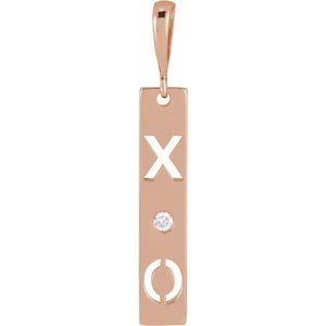 14K Rose Gold .0075 CT Natural Diamond XO Bar Pendant