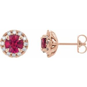 14K Rose Gold 5 mm Natural Ruby & 1/3 CTW Natural Diamond Halo-Style Earrings
