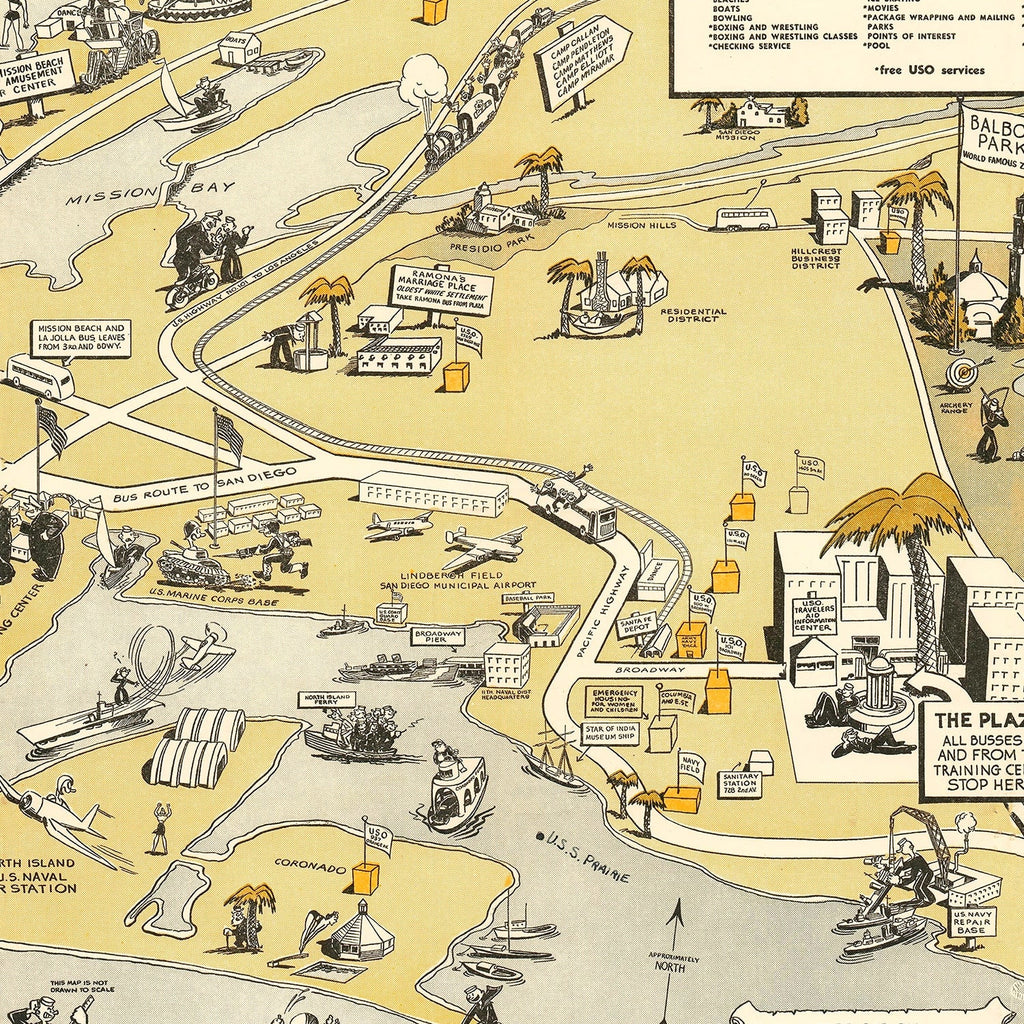 Vintage Map of San Diego, California 1943