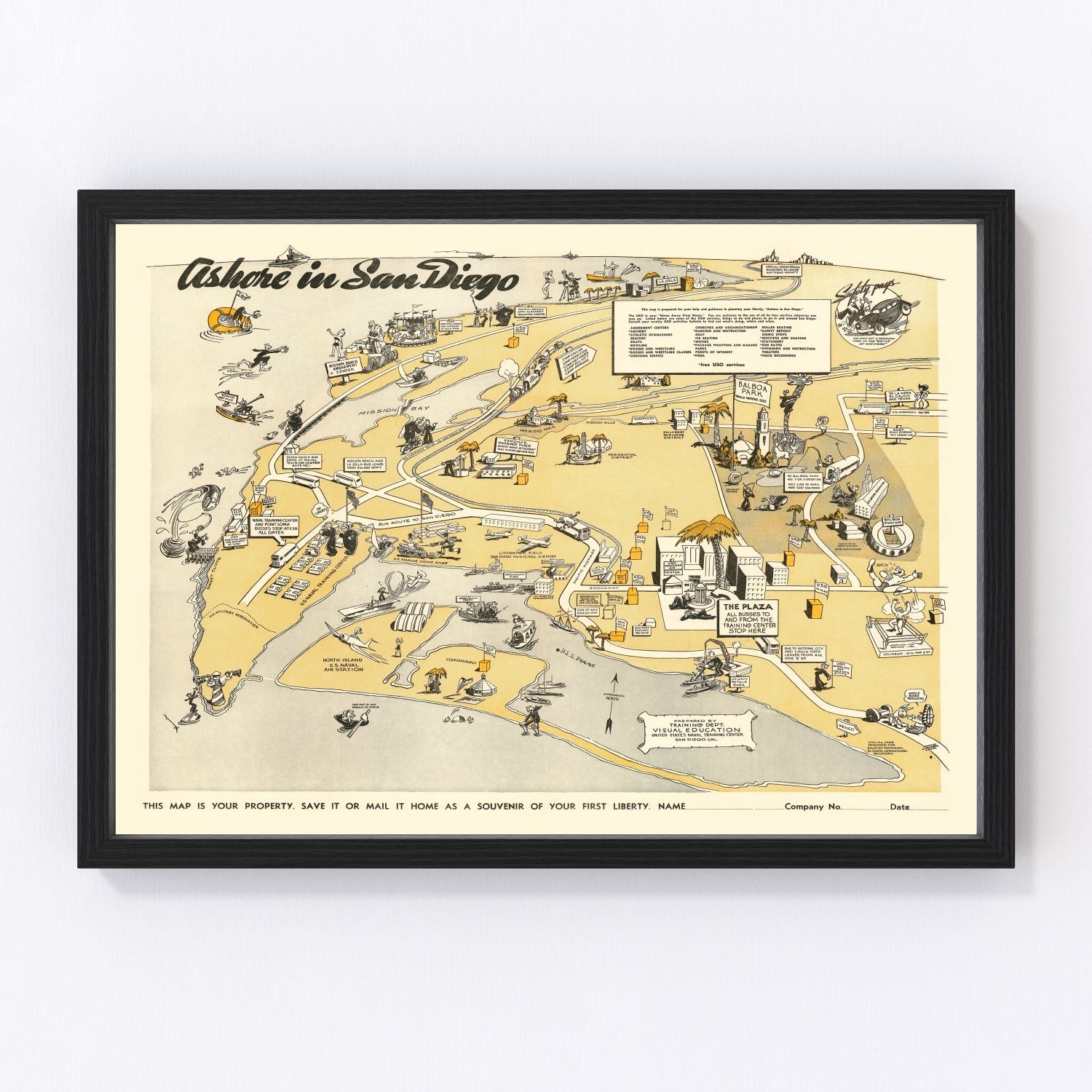 Vintage Map of San Diego, California 1943