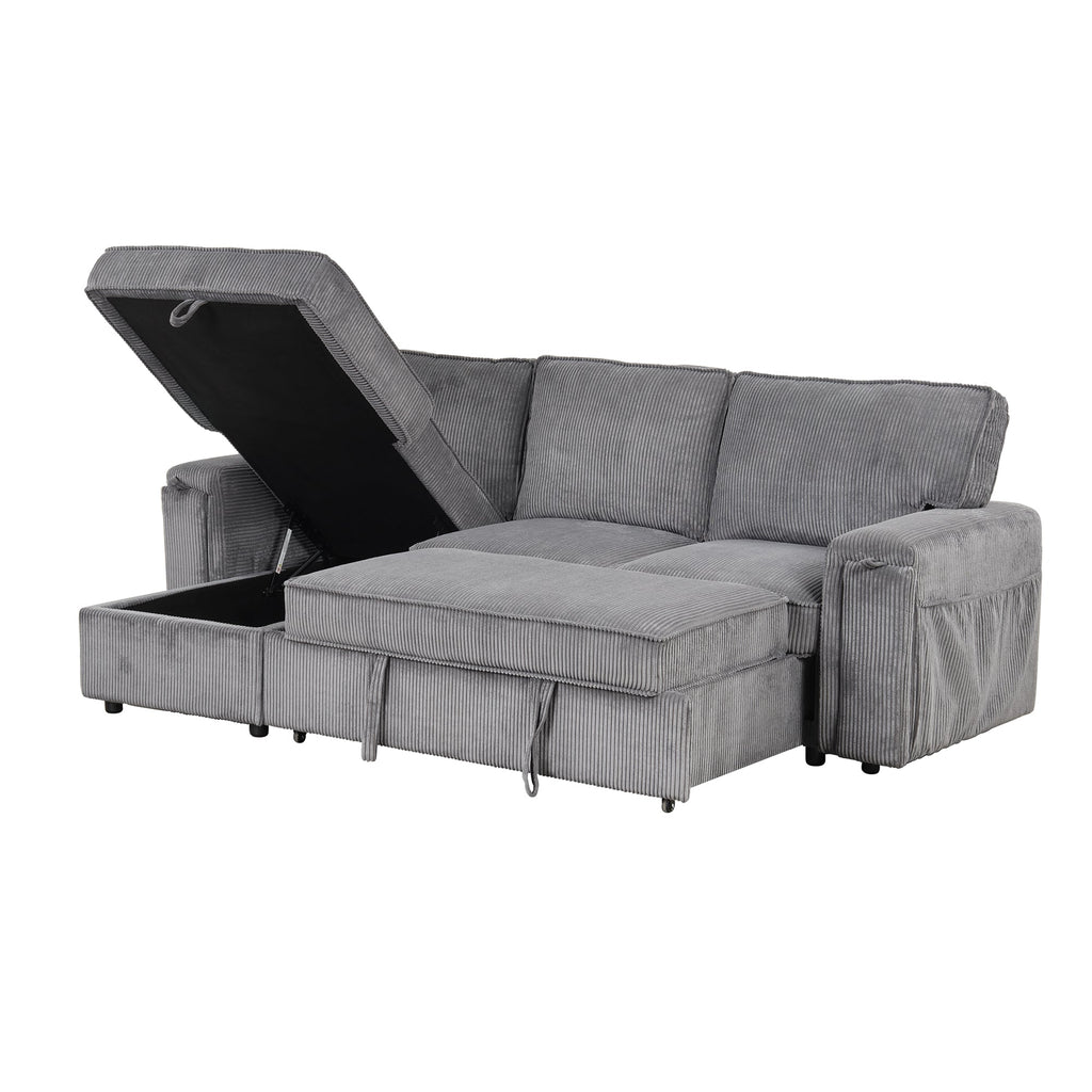 U_STYLE Upholstery Sleeper Sectional Sofa with Storage Bags and 2 cup holders  on Arms