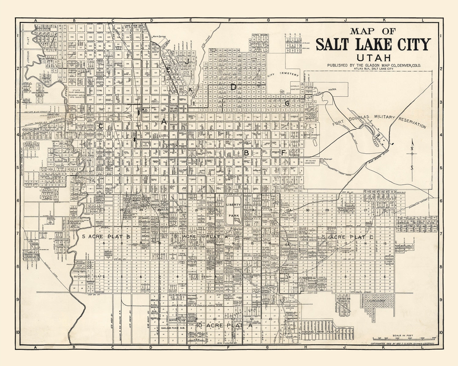 Vintage Map of Salt Lake City, Utah 1909