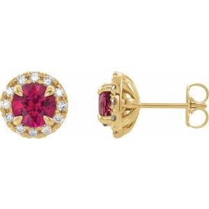 14K Yellow Gold 4 mm Lab-Grown Ruby & 1/5 CTW Natural Diamond Halo-Style Earrings