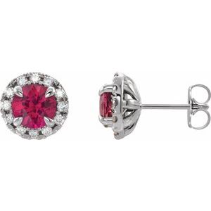14K White Gold 6 mm Lab-Grown Ruby & 1/3 CTW Natural Diamond Halo-Style Earrings