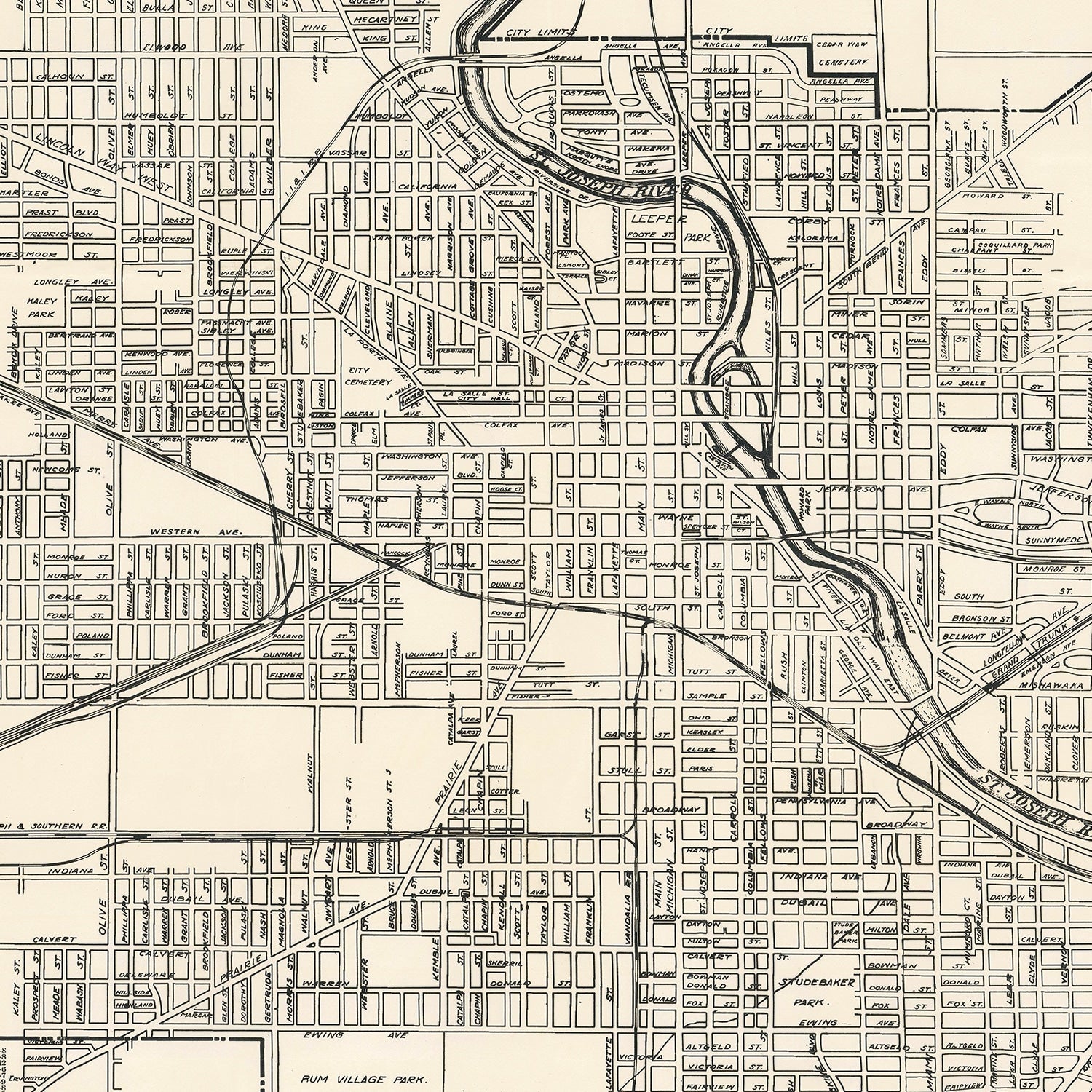 Vintage Map of South Bend, Indiana 1931