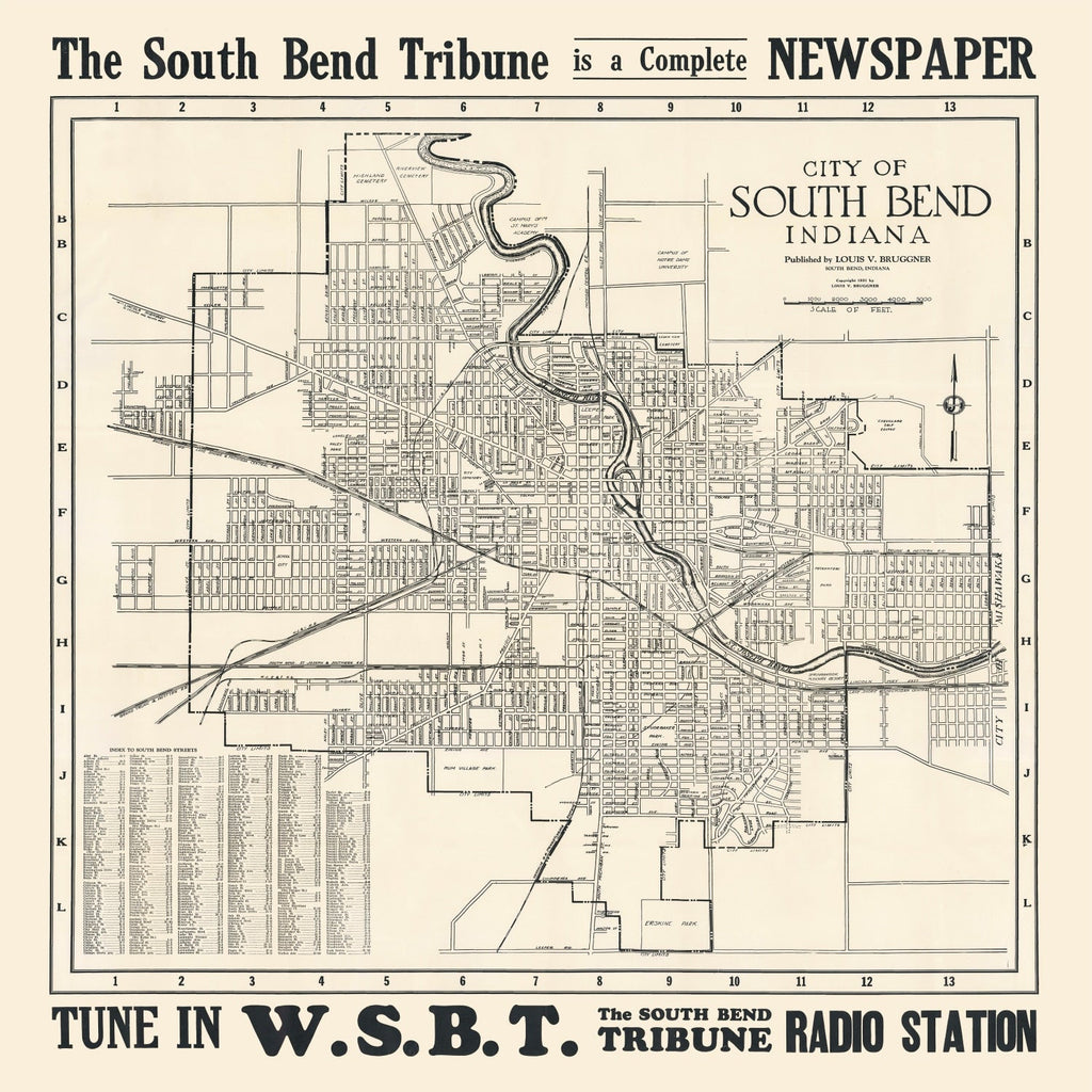 Vintage Map of South Bend, Indiana 1931