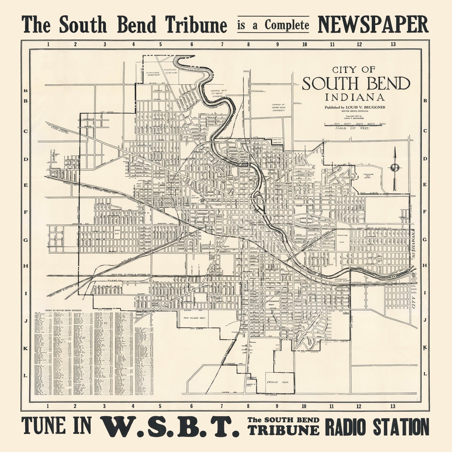 Vintage Map of South Bend, Indiana 1931