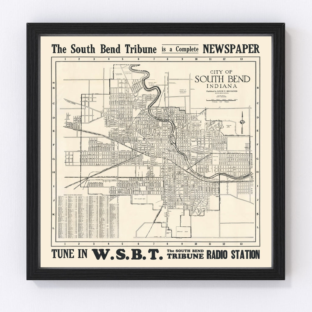 Vintage Map of South Bend, Indiana 1931