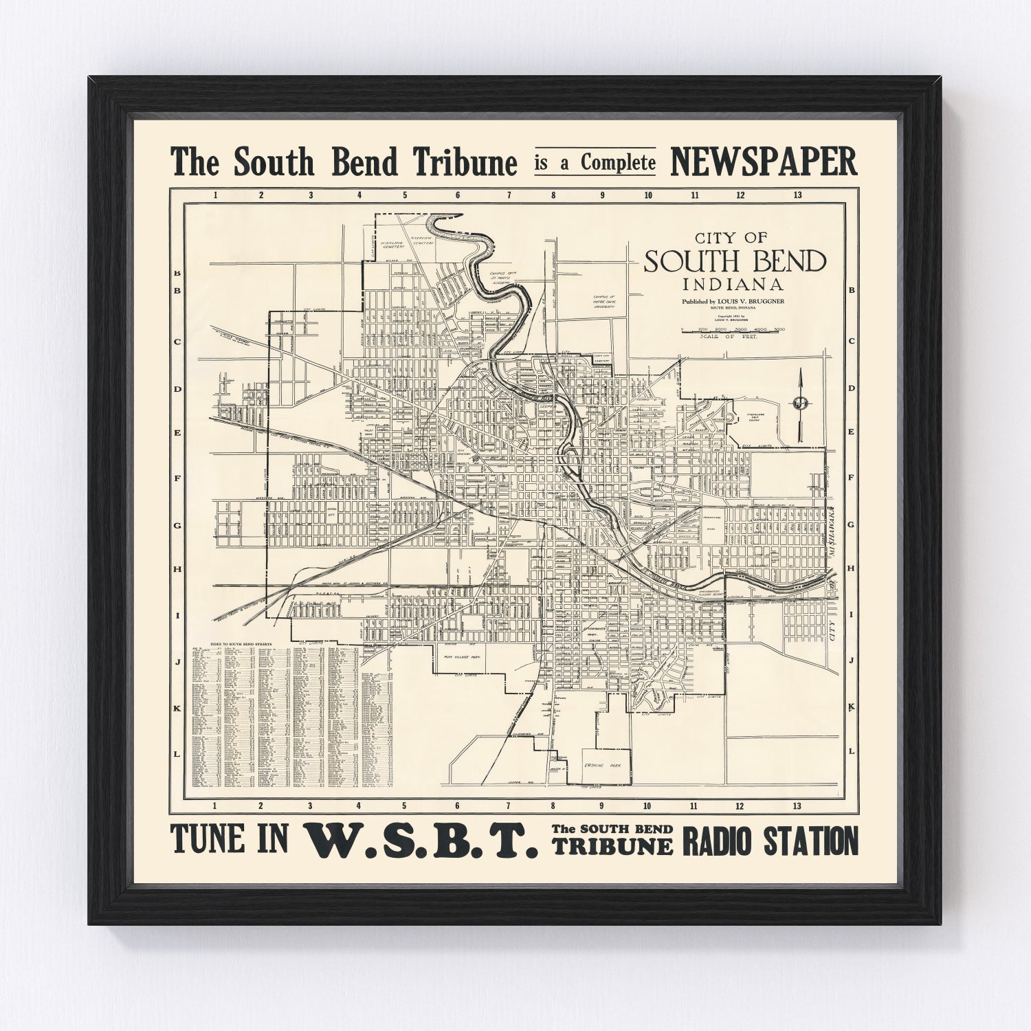 Vintage Map of South Bend, Indiana 1931