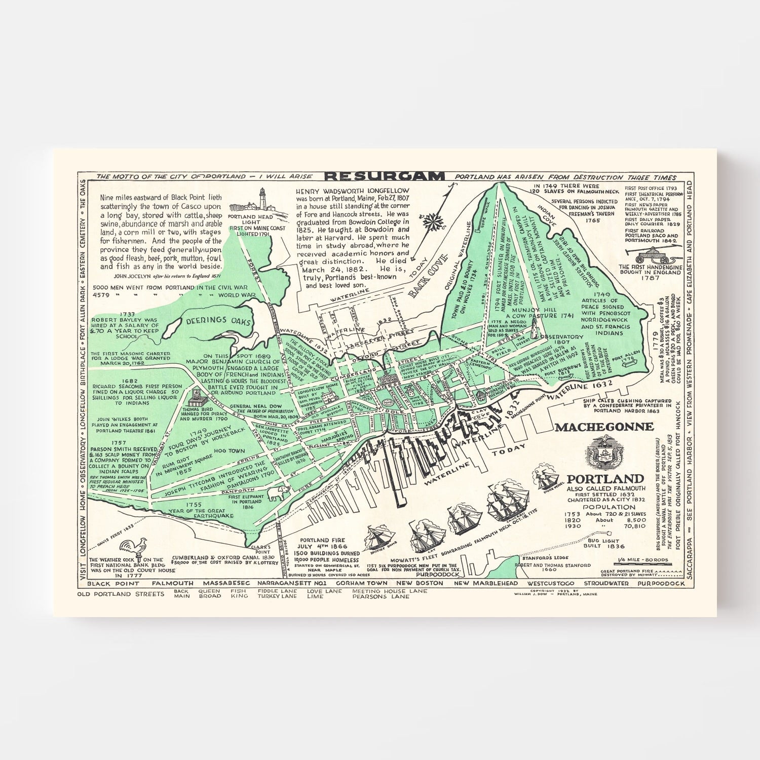 Vintage Map of Portland, Maine 1932