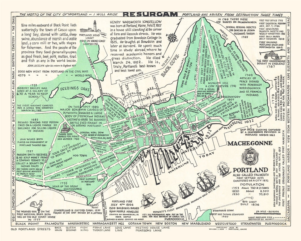 Vintage Map of Portland, Maine 1932
