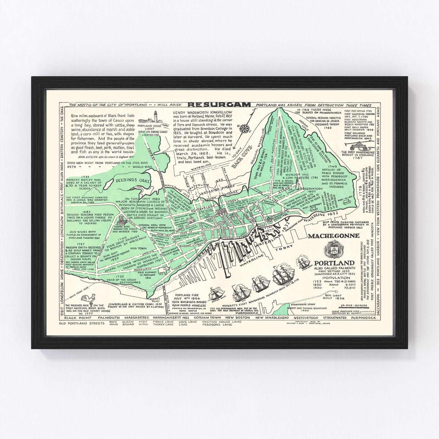 Vintage Map of Portland, Maine 1932