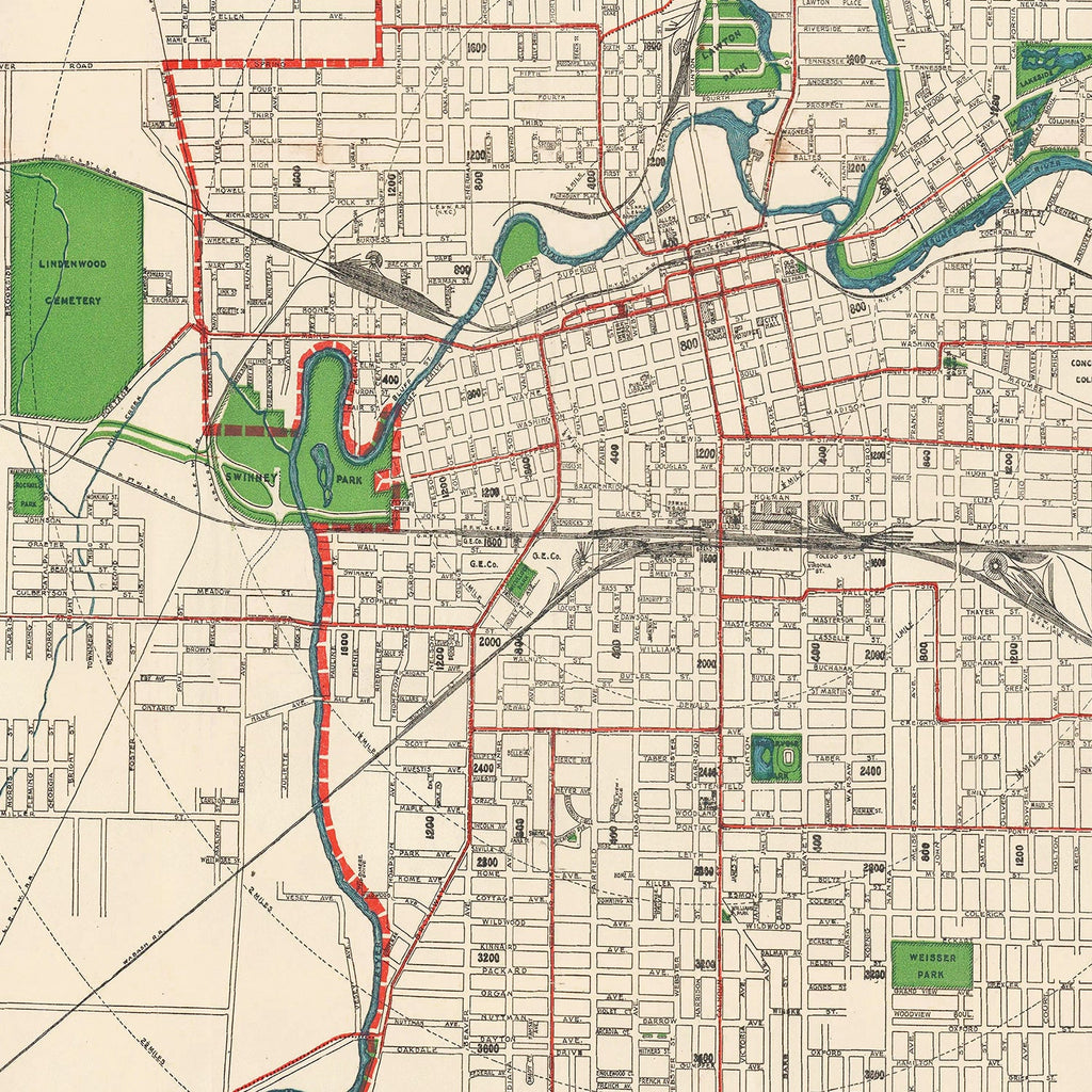 Vintage Map of Fort Wayne, Indiana 1919