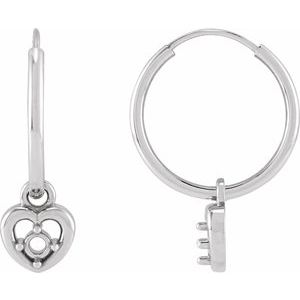 14K White Gold 2 mm Round Heart 17.7 mm Hoop Earring Mounting