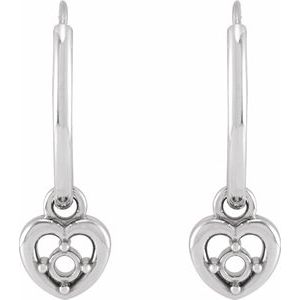 14K White Gold 2 mm Round Heart 17.7 mm Hoop Earring Mounting – image 2