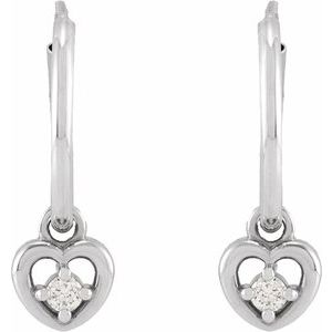 14K White Gold .06 CTW Natural Diamond Heart 17.7 mm Hoop Earrings