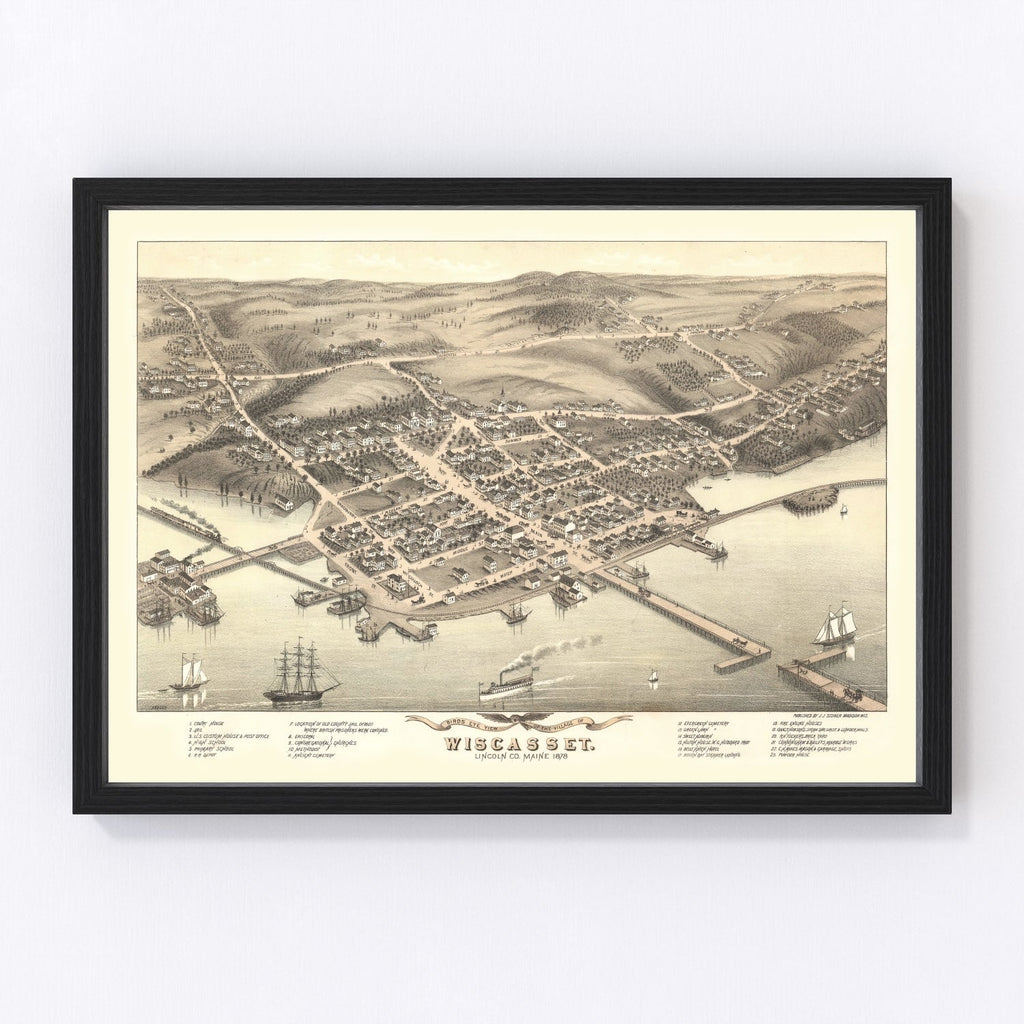 Vintage Map of Wicasset, Maine 1878