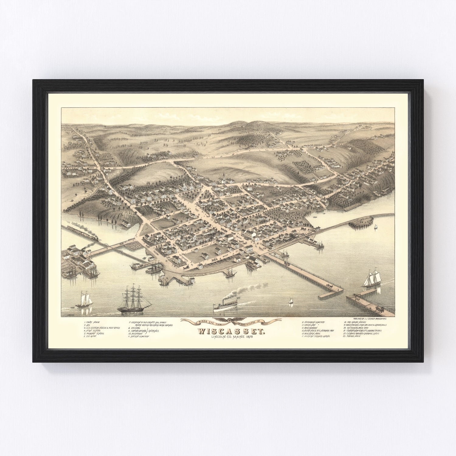 Vintage Map of Wicasset, Maine 1878