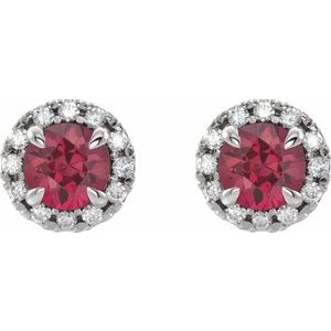 Sterling Silver 5 mm Lab-Grown Ruby & 1/3 CTW Natural Diamond Halo-Style Earrings – image 2