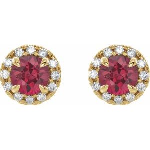 14K Yellow Gold 5 mm Lab-Grown Ruby & 1/3 CTW Natural Diamond Halo-Style Earrings – image 2
