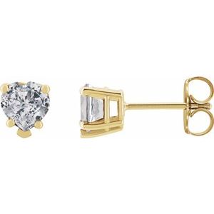 14K Yellow Gold Natural White Sapphire Stud Earrings