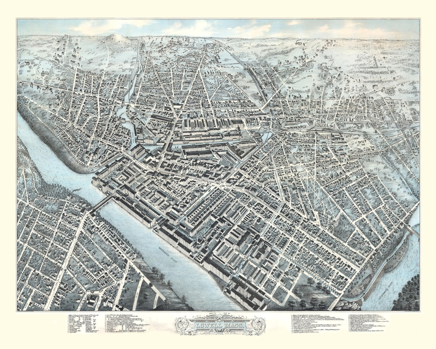 Vintage Map of Lowell, Massachusetts 1876
