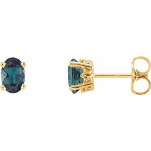 14K Yellow Gold Lab-Grown Alexandrite Earrings