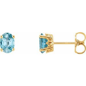 14K Yellow Gold Natural Blue Zircon Earrings