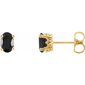 14K Yellow Gold Natural Black Onyx Earrings